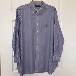 Ralph Lauren dress shirt Men's 17.5X32 NWOT Pony logo Blue white striped Preppy